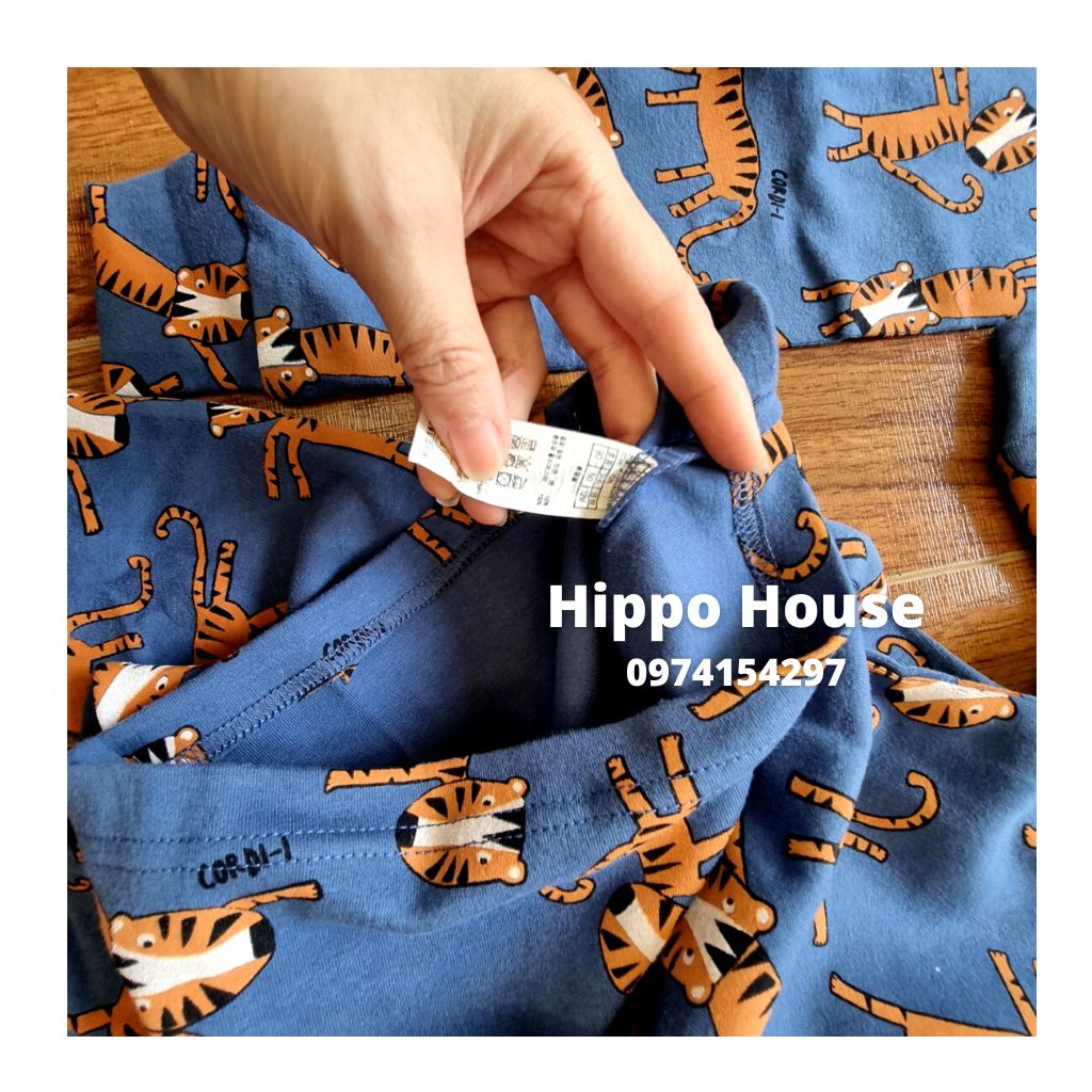 Bộ Dài Tay Thu Đông Cho Bé Cotton Hàn Dày Ấm Áp Hình Hổ Xinh Xắn Size 80 đến 130 Hippo House