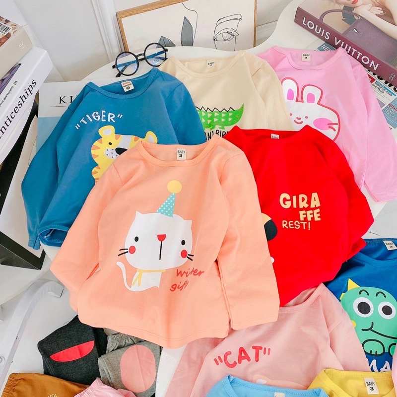 Bộ dài tay thu đông mỏng cho bé trai bé chất thun lạnh loại 1 nhiều màu sắc, hình in sắc nét size 8-20kg