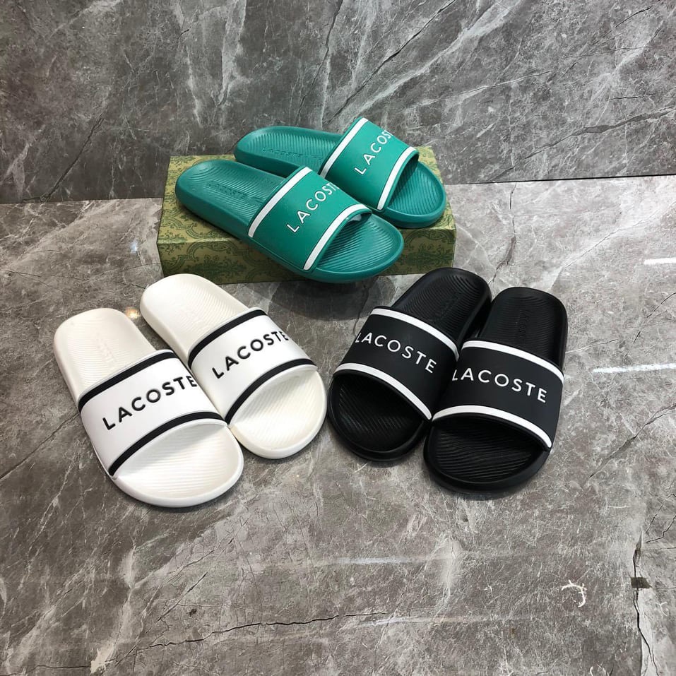 Dép quai ngang LACOSTE dép Unisex nam nữ đế cao su êm chân bền chắc thời trang Chữ LACOSTE Trên Quai