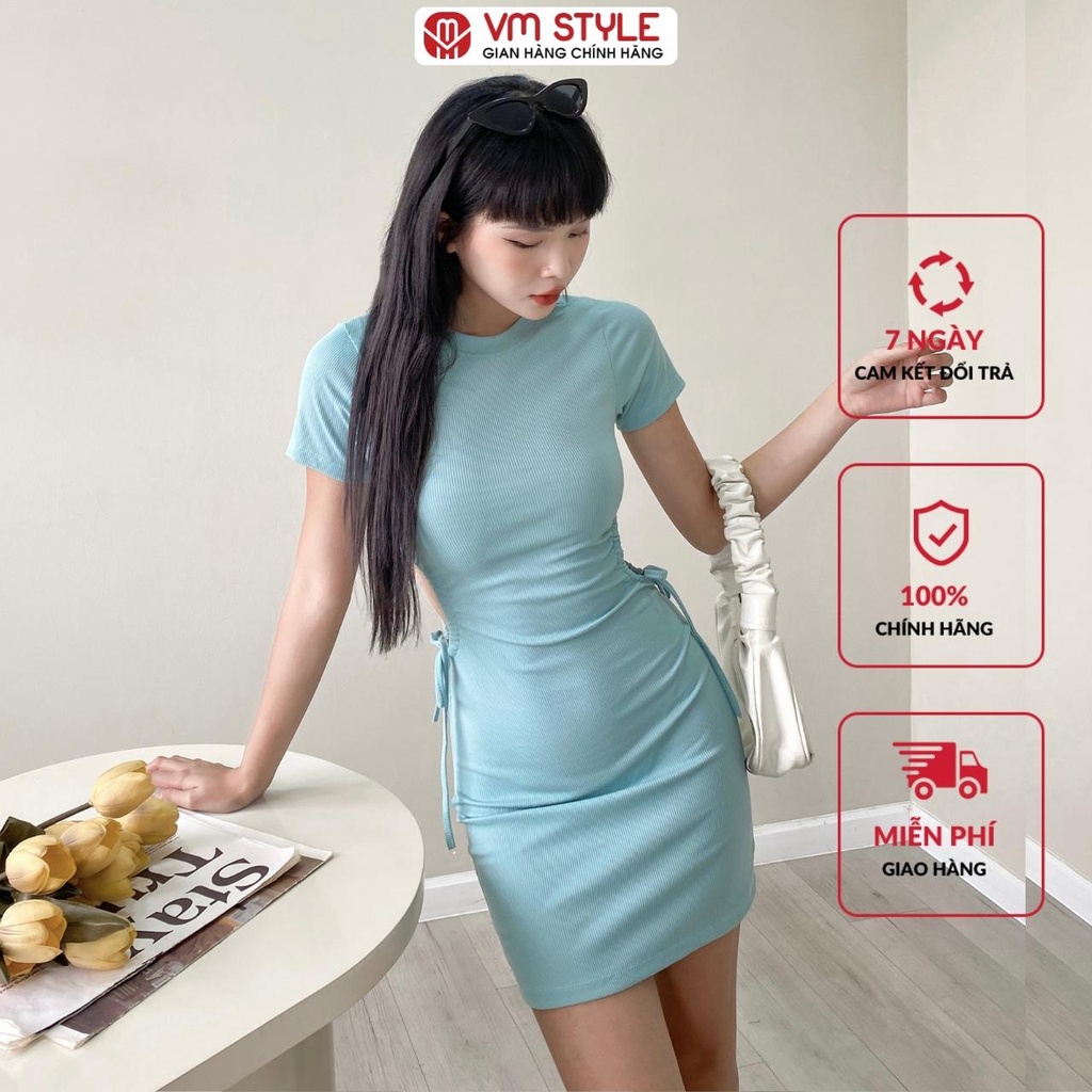 Đầm nữ ngắn tay VMSTYLE khoét eo cột eo dáng ôm body sexy freesize -20508 - VDT00017