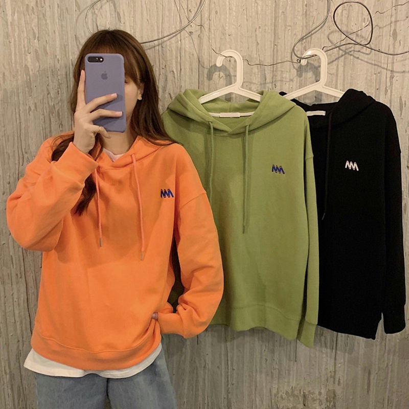 Áo hoodie SUXI thể thao dáng rộng màu sắc đơn giản cho nữ