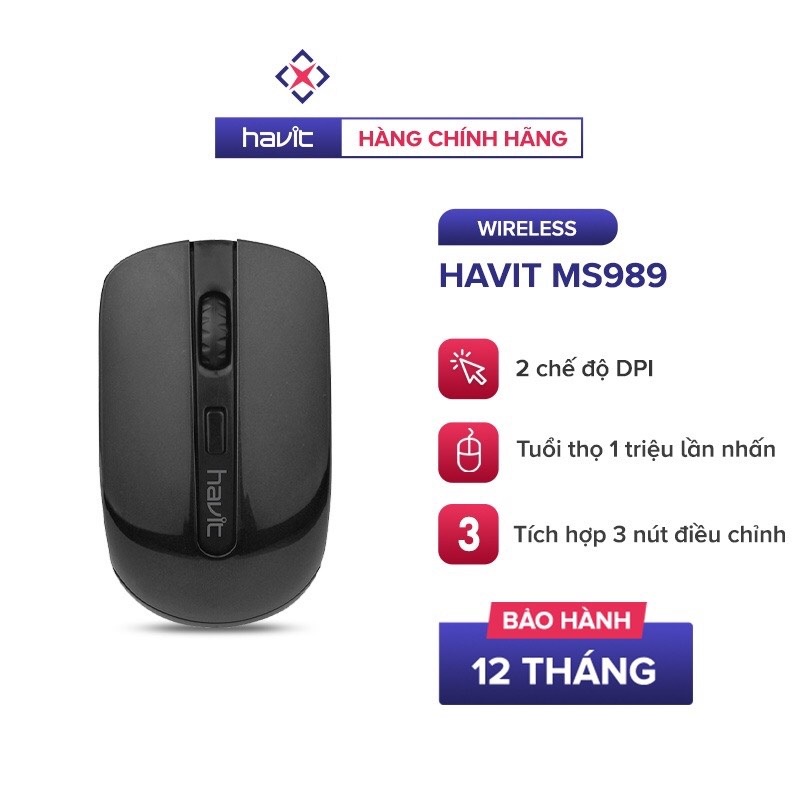 Chuột Không Dây HAVIT MS989, 2 Chế Độ DPI, Tích Hợp 3 Nút Điều Chỉnh, Tuổi Thọ 1 Triệu Lần Nhấn - Chính Hãng BH 12 Tháng