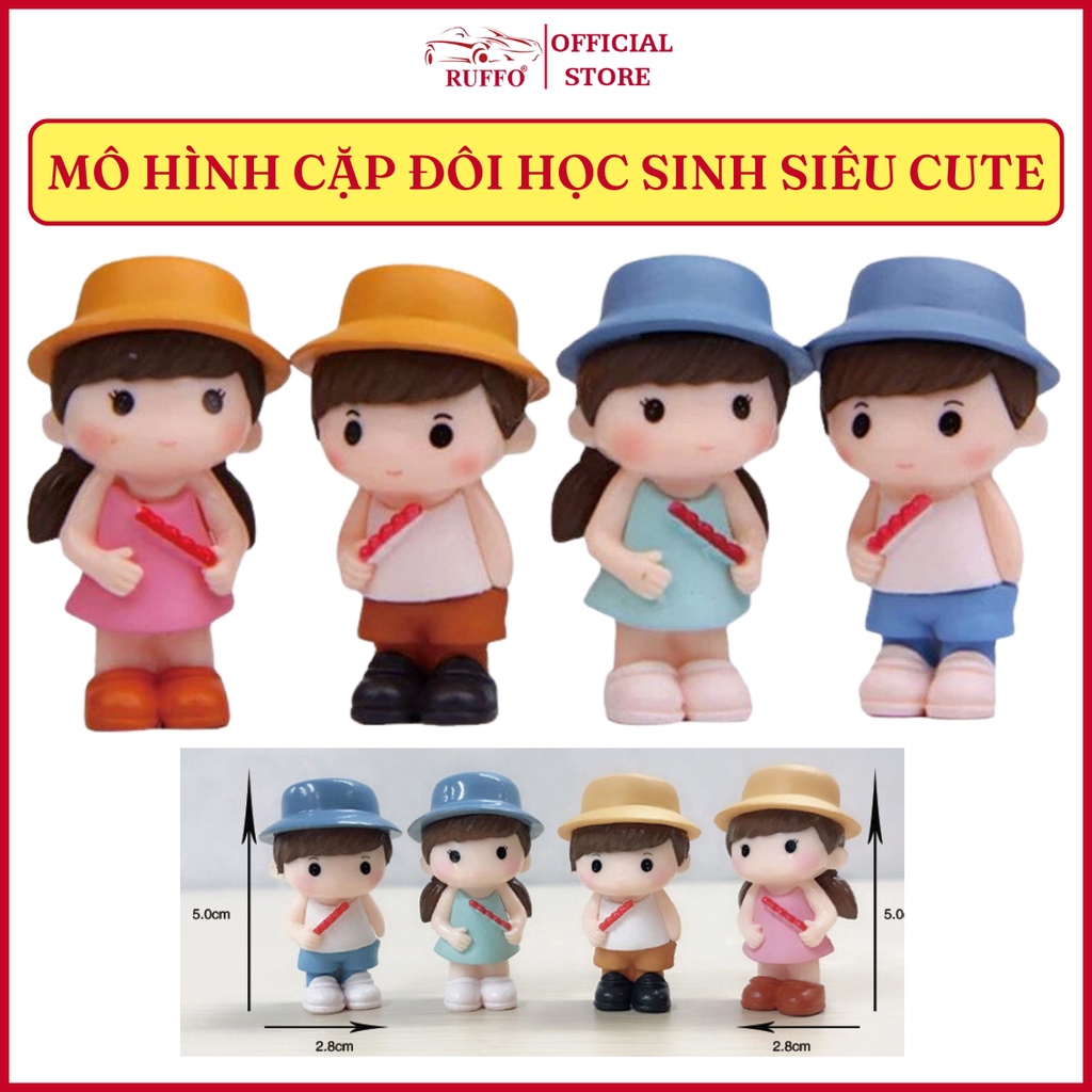 Mô Hình Tiểu Cảnh Trang Trí Ô Tô Bàn Làm Việc Phòng Khách Cặp Đôi Học Sinh Siêu Cute - Phụ Kiện Decor Xe Hơi Ruffo