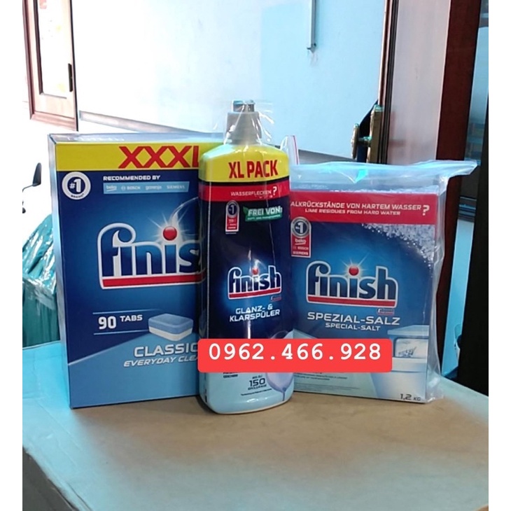 combo- Viên rửa bát Finish Classic 90v + Nước Bóng 750ml + Muối 1.2kg