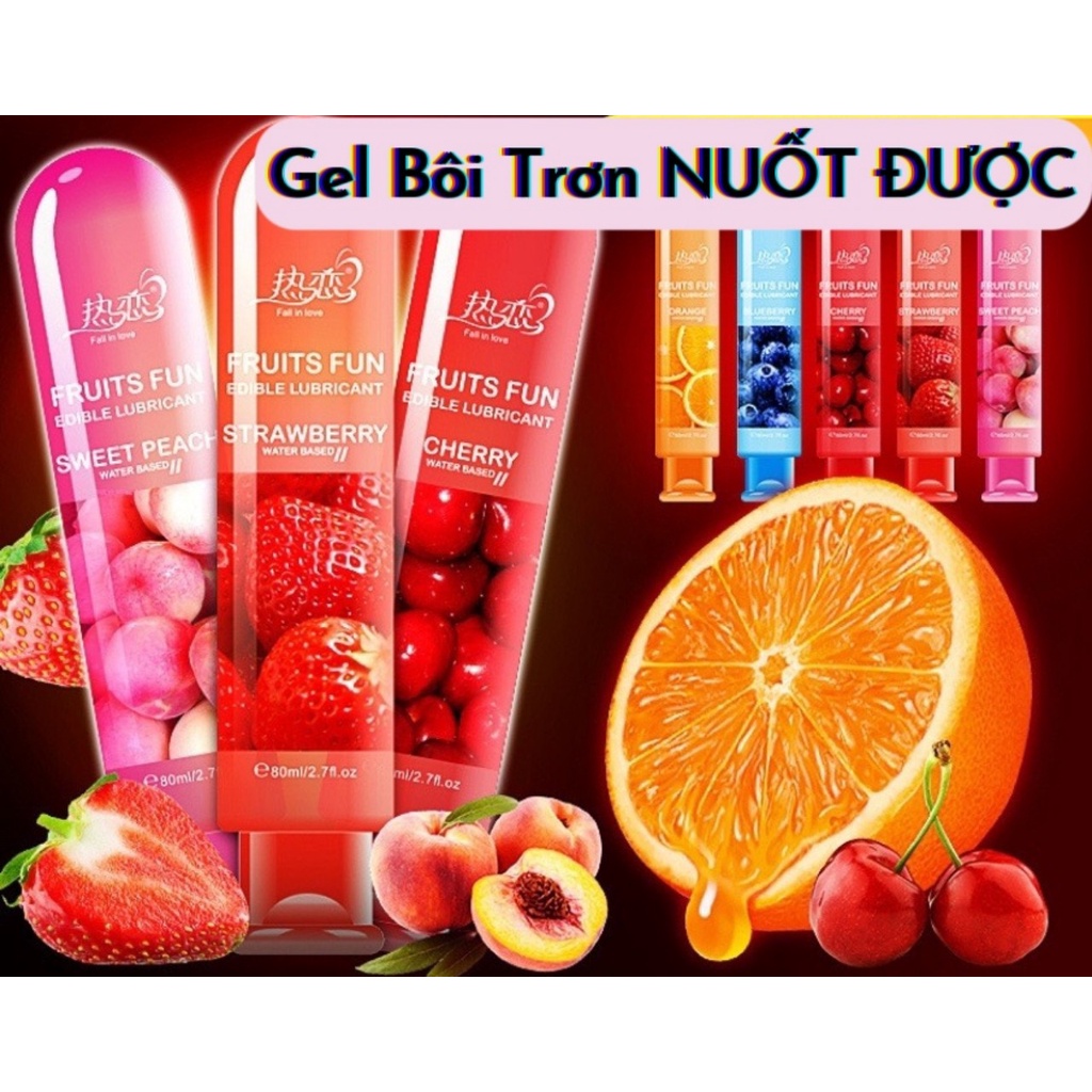 Gel bôi trơn nuốt được Đào Cam Dâu Cherry Việt Quất massage Body BJ Fruits Fun Edible Lubricant lọ 80ml