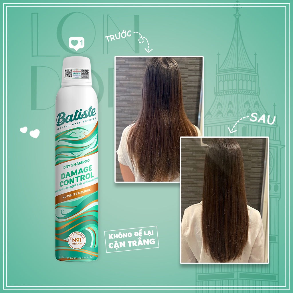 Dầu Gội Khô Dành Cho Tóc Hư Tổn - Batiste Dry Shampoo Damage Control 200ml