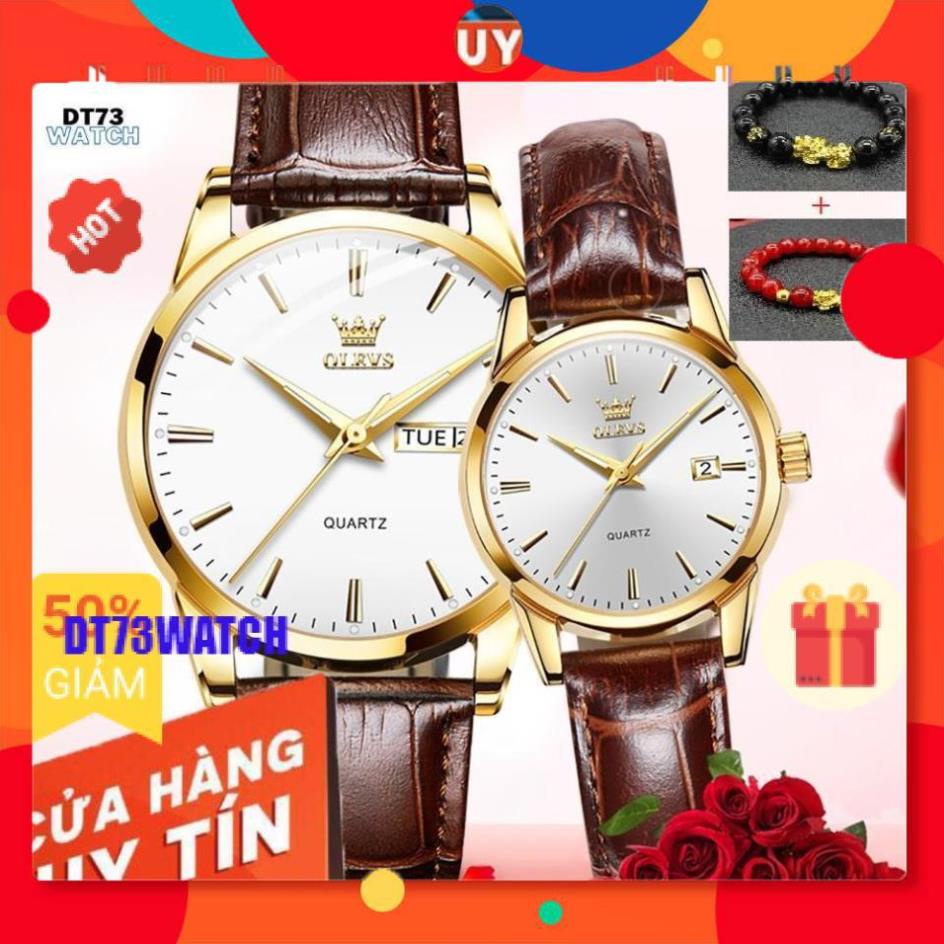 Đồng hồ đôi Olevs Nhật Bản,chống thấm nước,dây da cao cấp,dạ quang, thạch anh,cơ cấu chỉ kim