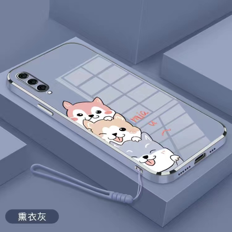 Vỏ OPPO Reno 6Z 5G A91 A92 A53 A93 4G A31 2020 Reno 4F A33 A52 Reno 3 Reno 6 4G Reno 6 5G A9 2020 A5 2020 F9 F9 Pro Cạnh thẳng 90 ° Mạ Phim hoạt hình Vỏ điện thoại Shiba Inu
