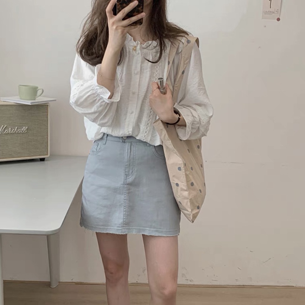 Áo babydoll tiểu thư A260 cổ bèo ren ngực quảng châu Thời trang Xmin huongmitxu