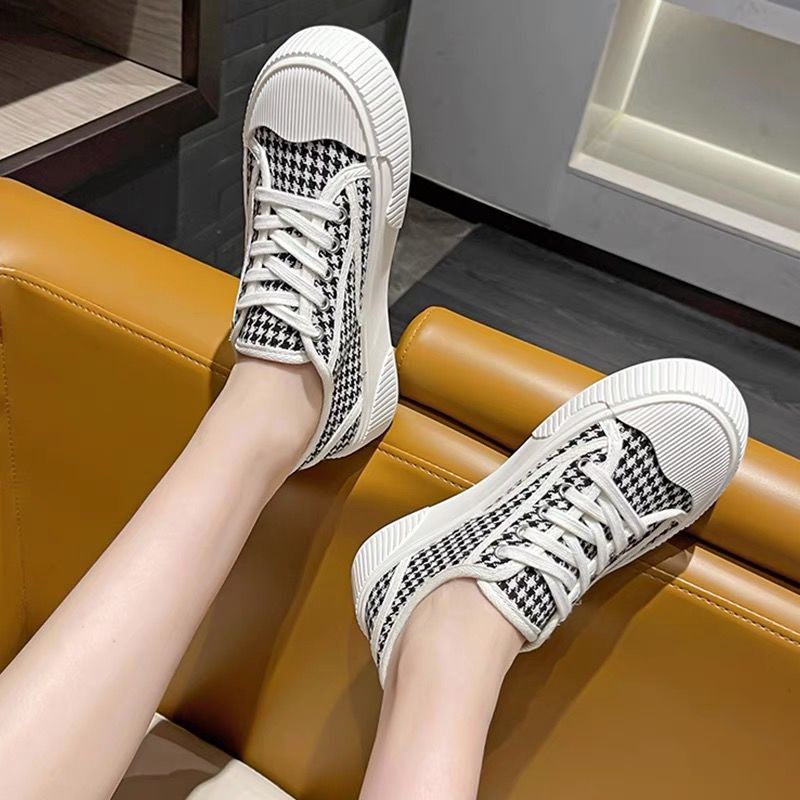 Giày thể thao nữ độn đế cao High Neck kiểu dáng bánh mì chất liệu vải canvas cao cấp S49
