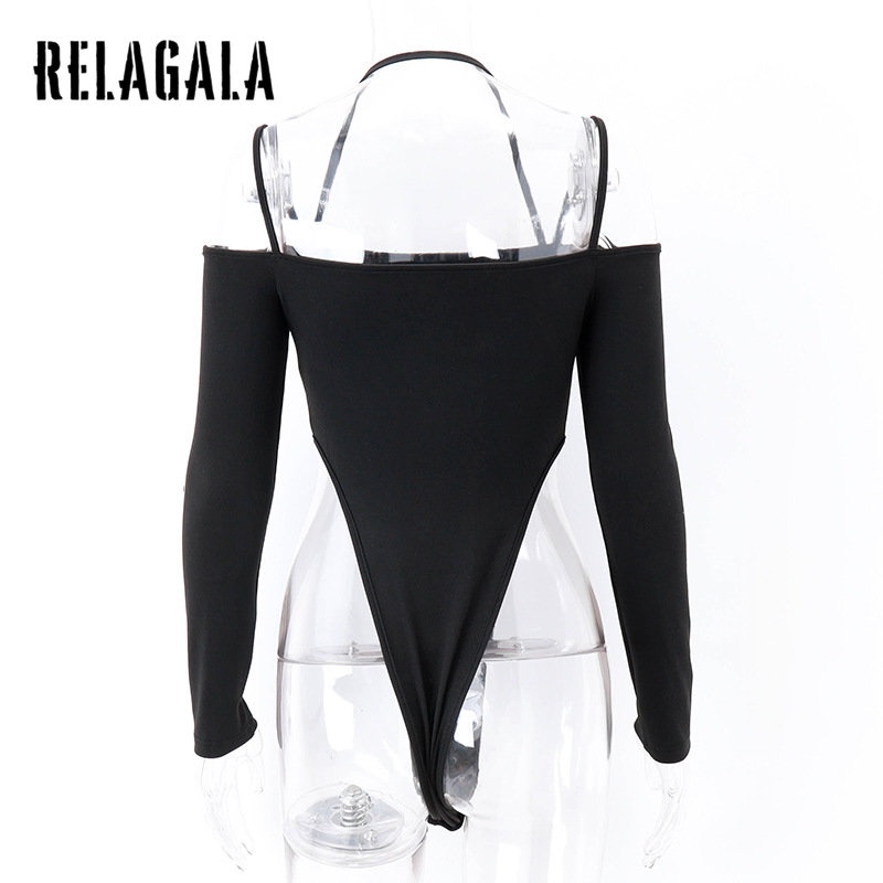 Relagala Bộ Áo Liền Quần Dài Tay Hai Dây Màu Trơn Gợi Cảm Thời Trang Cho Nữ