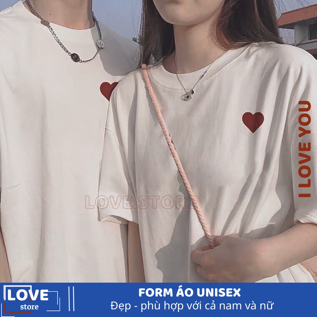 Áo cặp đôi, áo thun nam nữ tay lỡ áo đôi in HÌNH TRÁI TIM ĐỎ