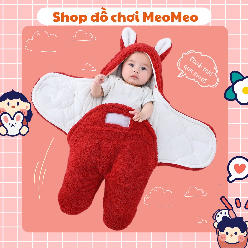 Quấn chũn cho bé sơ sinh mùa thu đông chất liệu lông cừu chần bông siêu ấm - Túi ngủ chần bông lông cừu cho em bé