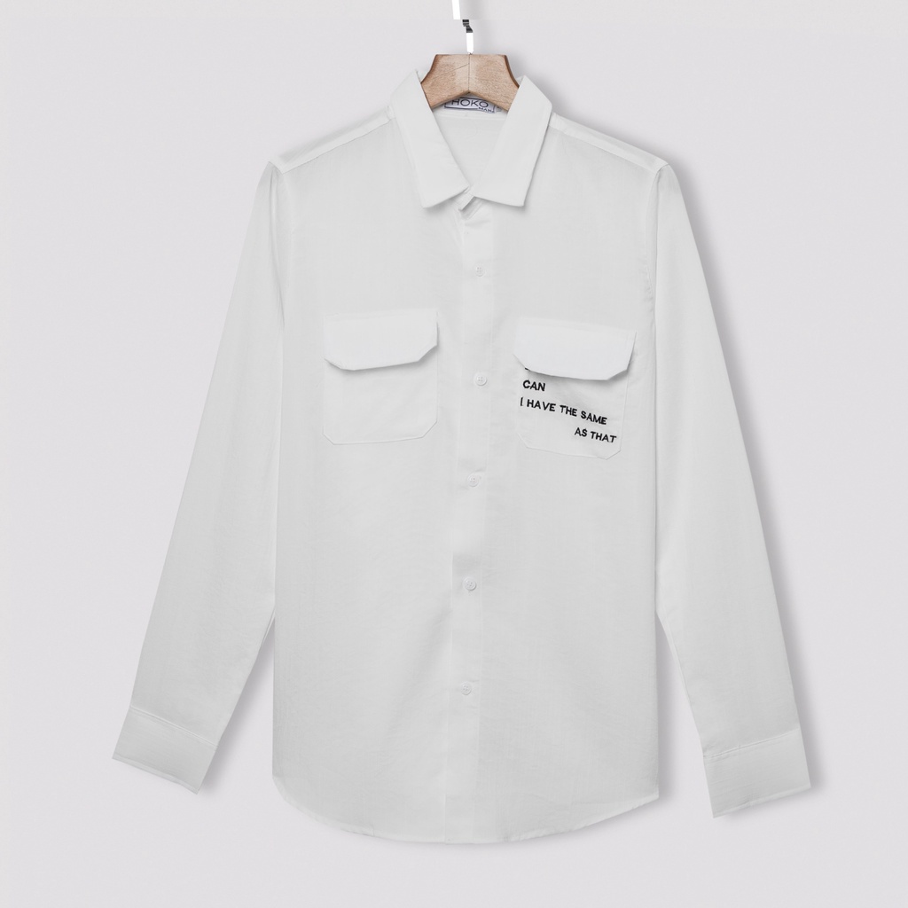 Áo Sơ Mi Đũi Tay Dài Thêu Chữ I Can DTD10