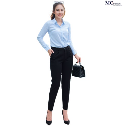 Áo sơ mi nữ kẻ tăm xanh dài tay Mc fashion A0298
