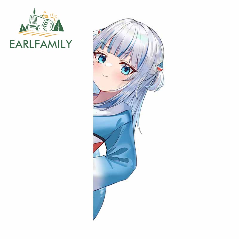 Earlfamily 13cm x 10.3cm hololive gawr gura peeker dán xe chống nắng bảo vệ cửa xe chống xước đề can sáng tạo xe trang trí nhãn xe
