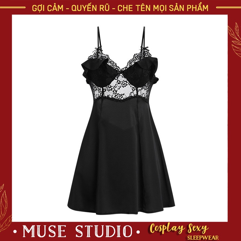 Váy ngủ sexy, Đầm ngủ đẹp bèo ngực phối ren có đệm ngực vải satin cao cấp