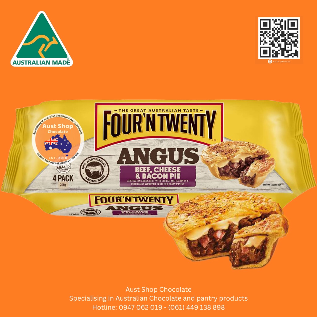 Bánh Pie Bò Úc, Phô Mai & Bacon Angus (túi 4 bánh) Four'n Twenty Angus Pies 4 Pack - Australian stock - Aust Shop