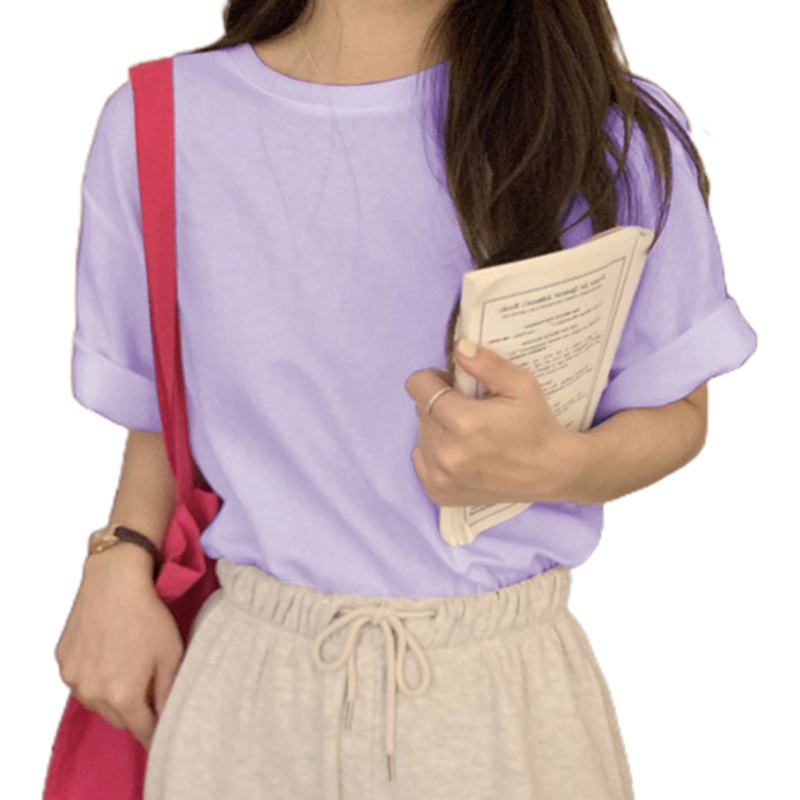 Áo Thun Tay Ngắn Cổ Tròn Màu Sắc Ngọt Ngào Thời Trang Mùa Hè Cho Nữ