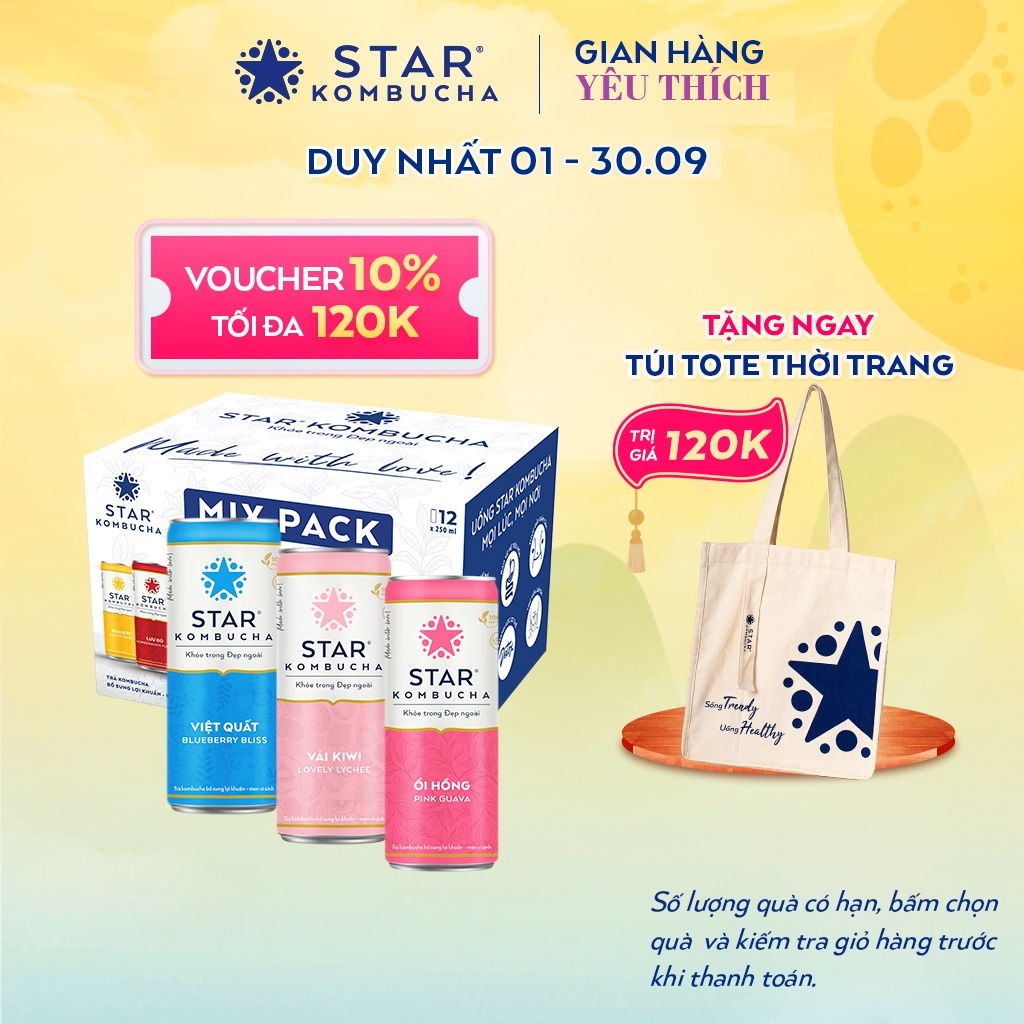 Thùng 12 lon Thức uống lên men STAR KOMBUCHA AllinOne (250ml/lon)
