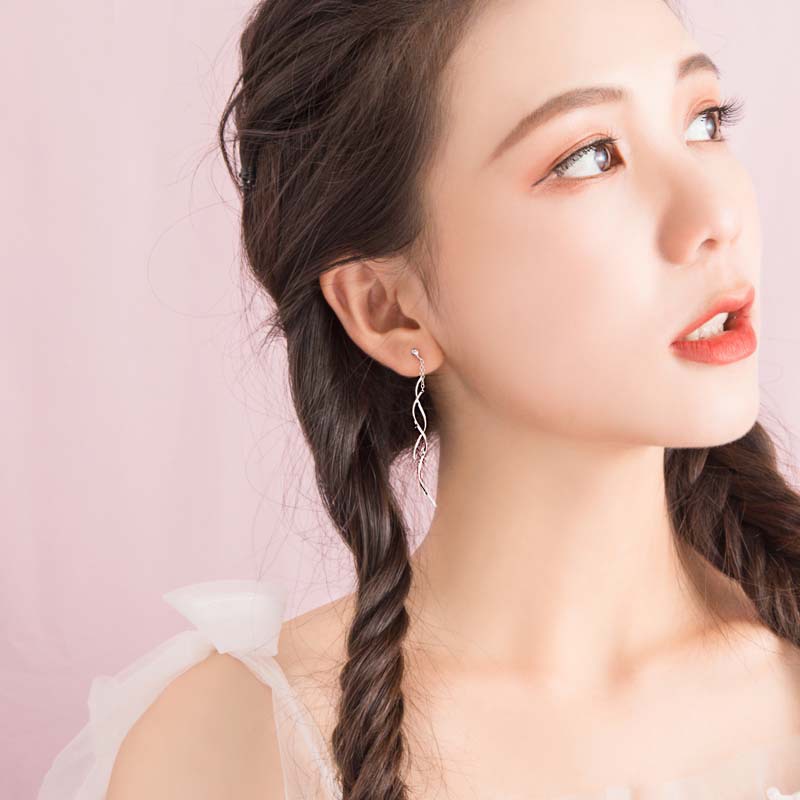 Bông tai dáng dài gợn sóng phối bi B22 Give.love shop bông tai đi dự tiệc