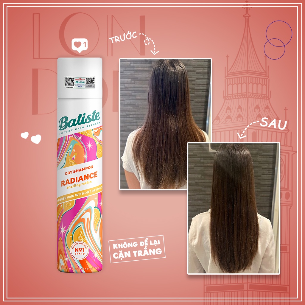 Dầu Gội Khô Hương Dưa Lưới Batiste Dry Shampoo RADIANCE Dazzling Melon 200ml