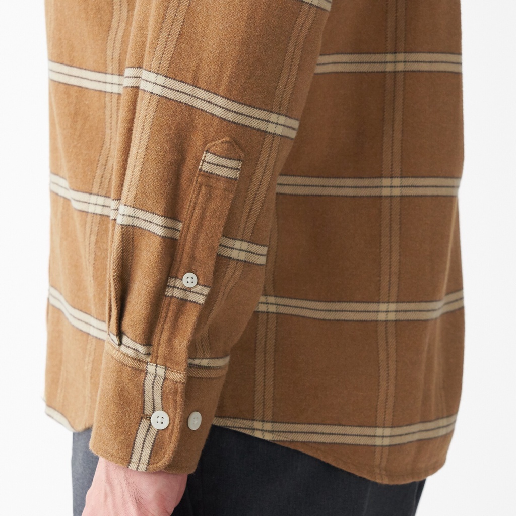 Muji Áo Sơ Mi Vải Flannel Cotton Cổ Cài Nút