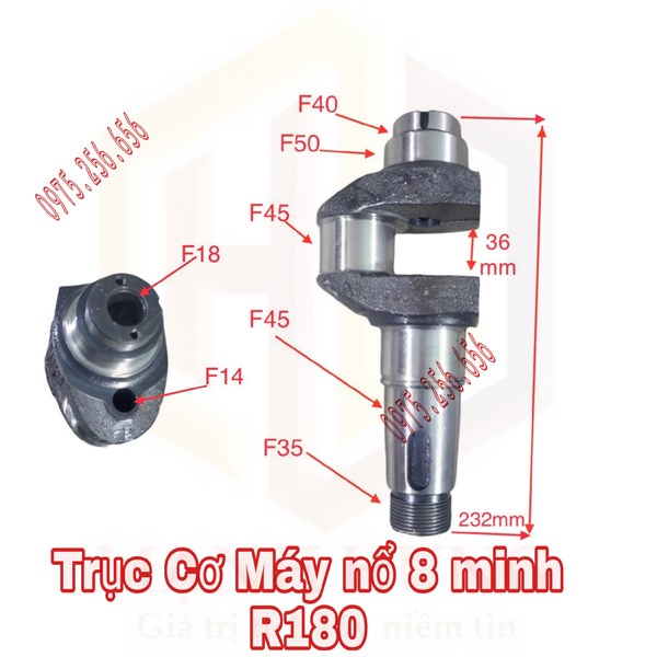 Trục Cơ Máy nổ 8 minh R180 phụ tùng máy nổ phụ tùng máy nông nghiệp
