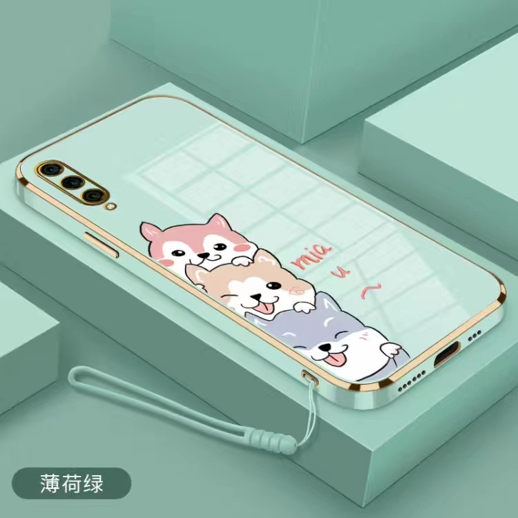 Vỏ OPPO Reno 6Z 5G A91 A92 A53 A93 4G A31 2020 Reno 4F A33 A52 Reno 3 Reno 6 4G Reno 6 5G A9 2020 A5 2020 F9 F9 Pro Cạnh thẳng 90 ° Mạ Phim hoạt hình Vỏ điện thoại Shiba Inu