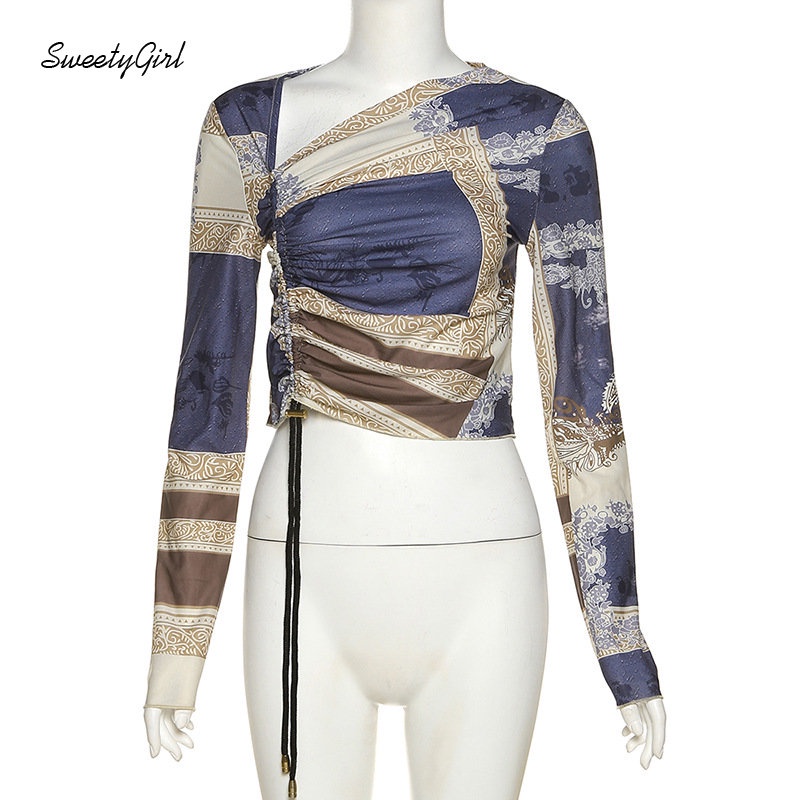 Áo Croptop Tay Dài Dáng Ôm In Họa Tiết Nhiều Màu Độc Đáo Thời Trang 2022 Quyến Rũ Cho Nữ