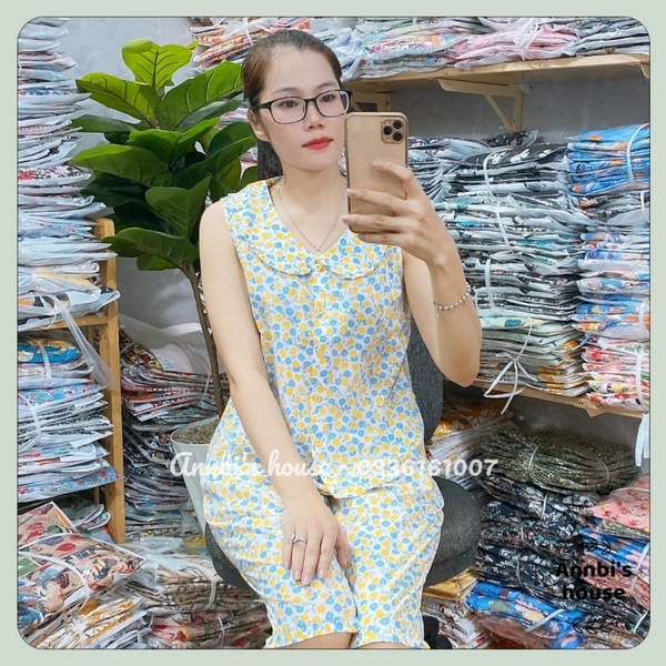 Đồ bộ mặc nhà áo cổ sen quần lửng thoáng mát - Annbi's House