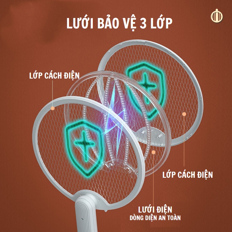 Vợt Diệt Muỗi Thông Minh Gấp Gọn 2 In 1 Kiêm Đèn Bắt Muỗi Tự Động Ban Đêm Gấp Gọn, 2 Lớp Lưới Bảo Vệ An Toàn Có Bảo hành