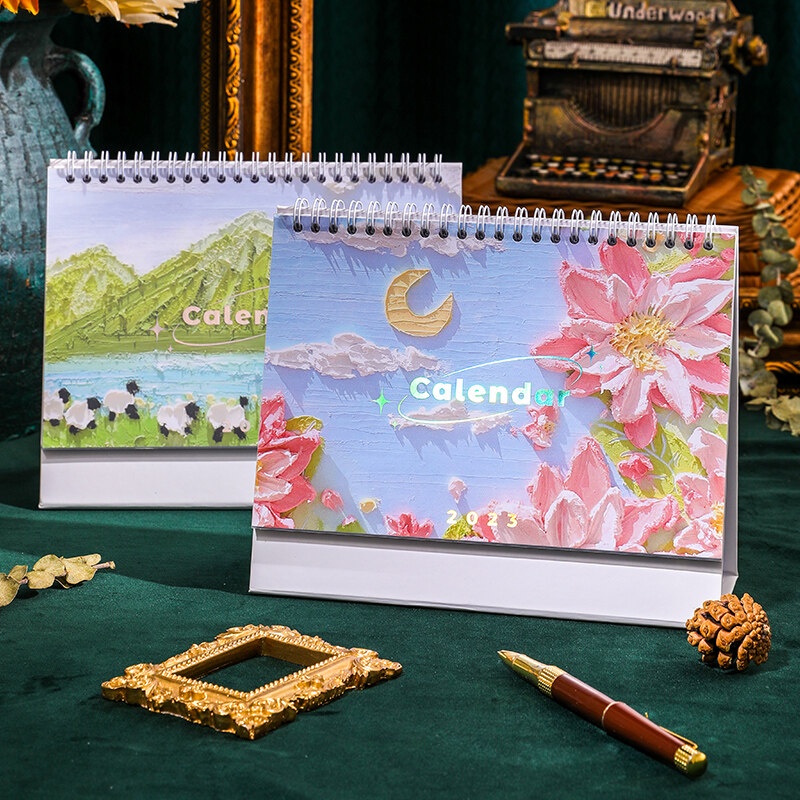 Lịch để bàn 2023 INFEEL.ME họa tiết tranh sơn dầu phù hợp cho học sinh và nhân viên