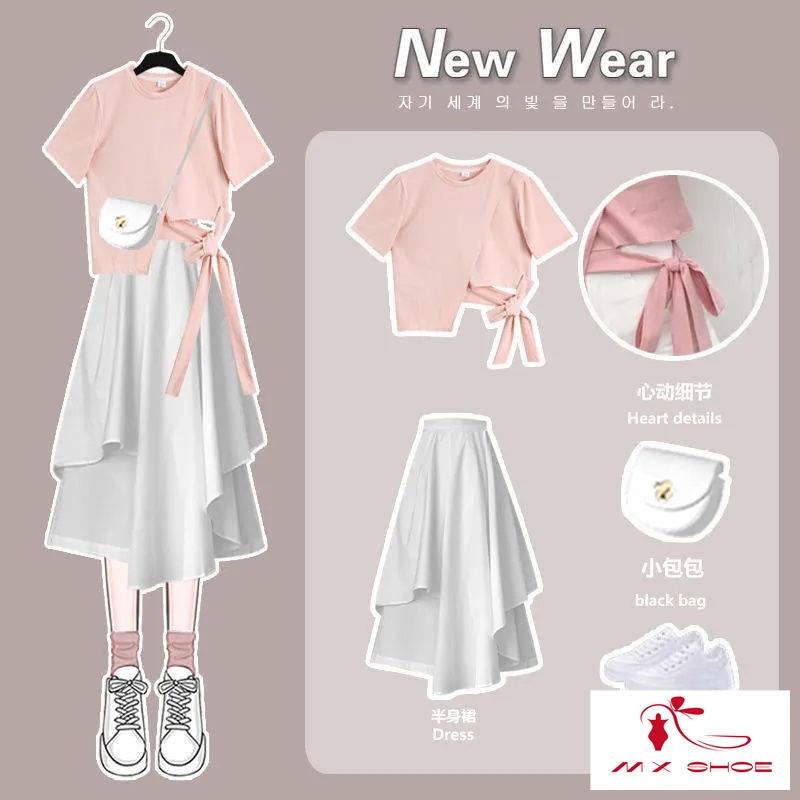 Set Áo Thun Tay Ngắn Dáng Rộng Phối Chân Váy Thời Trang 2023 Cho Nữ
