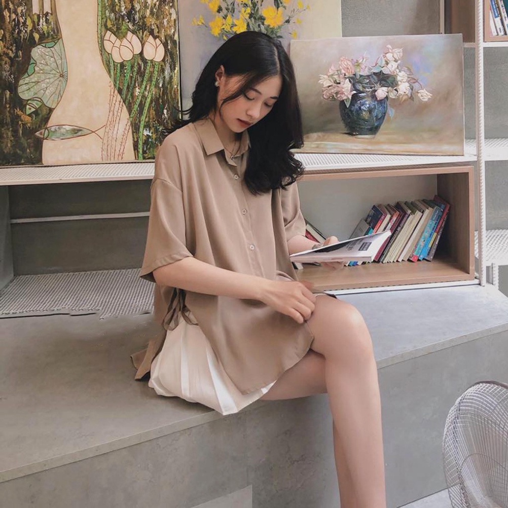 Áo sơmi nữ phom rộng rút dây sườn hottrend phong thái vintage korea tươi trẻ thời trang và năng động chất đũi mát SA18