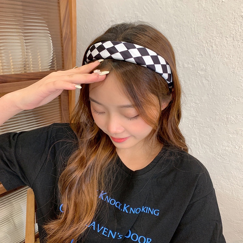 Băng Đô Da Lộn Họa Tiết Kẻ Ô Vuông Phong Cách Retro Hàn Quốc Thời Trang Cho Nữ