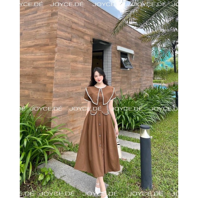 Đầm Cổ Nhọn Dáng Dài đính Nút Siêu Xinh Hàng Thiết Kế Cao Cấp