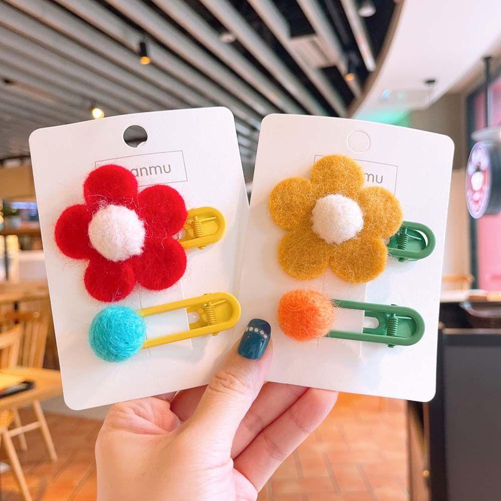 Bộ 2 Kẹp Tóc Hình Hoa Bằng Vải Nỉ Thời Trang Thu Đông Hàn Quốc Cho Bé