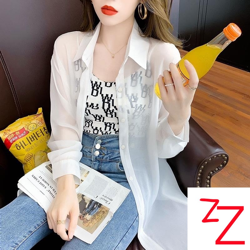 Áo Khoác Jeans Chiffon Mỏng Tay Dài Dáng Rộng Thời Trang Mùa Hè 2022 Phong Cách Hàn Quốc Cho Nữ