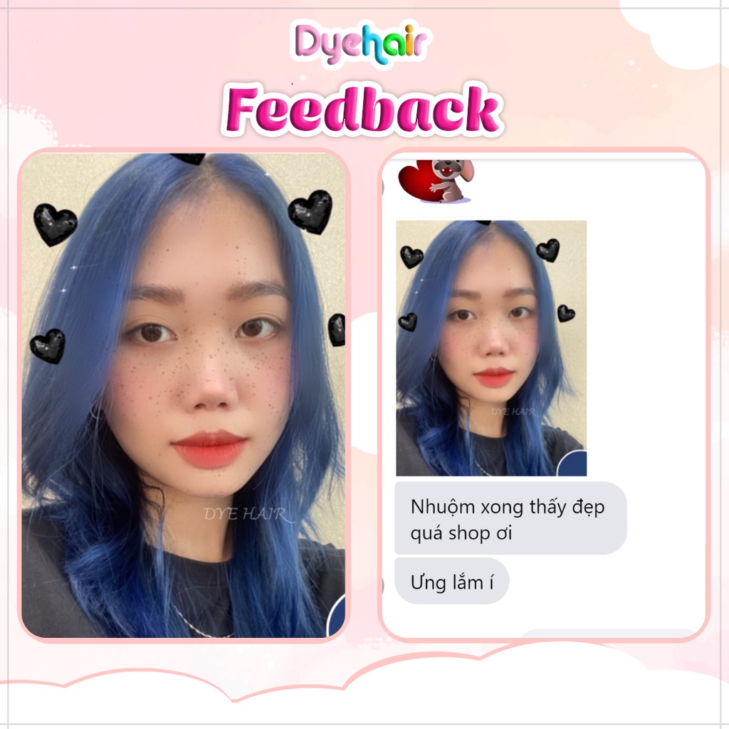 Thuốc nhuộm tóc, thuốc nhuộm tóc màu Xanh Blue, DYE HAIR, tặng kèm oxy trợ dưỡng và bao tay