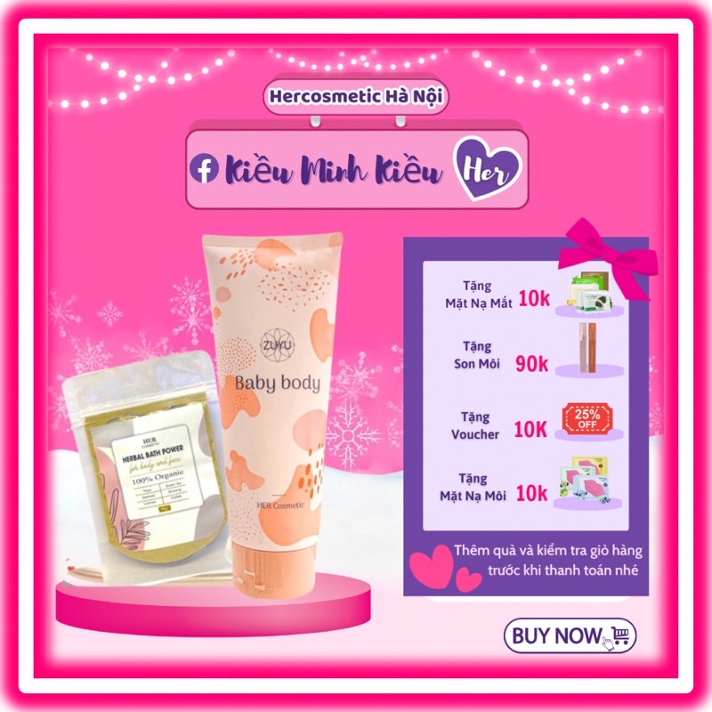 Kem dưỡng da toàn thân BaBy BoDy ZuYu trắng sáng mềm mịn makeup cho da, lưu hương trên da tặng kèm gói tắm trắng 50gr