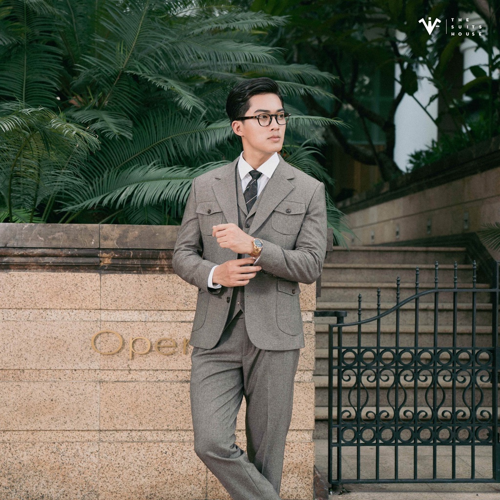 Bộ vest nam xám lông chuột phối gile, suits sartorial, chuẩn form The Suits House