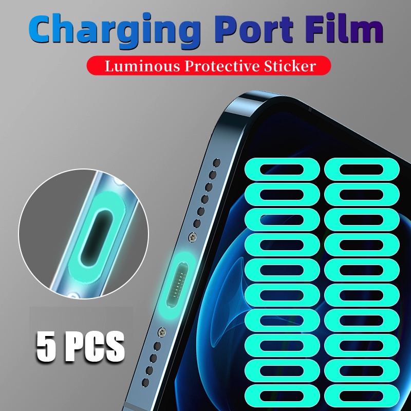 Bộ 5 Miếng Dán Cổng Sạc USB Type-C Màu Dạ Quang Trong Suốt Chống Trầy Thông Dụng Cho Apple