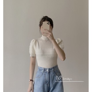 Áo len nữ tay bồng cổ lọ tôn da phong cách Hàn Quốc