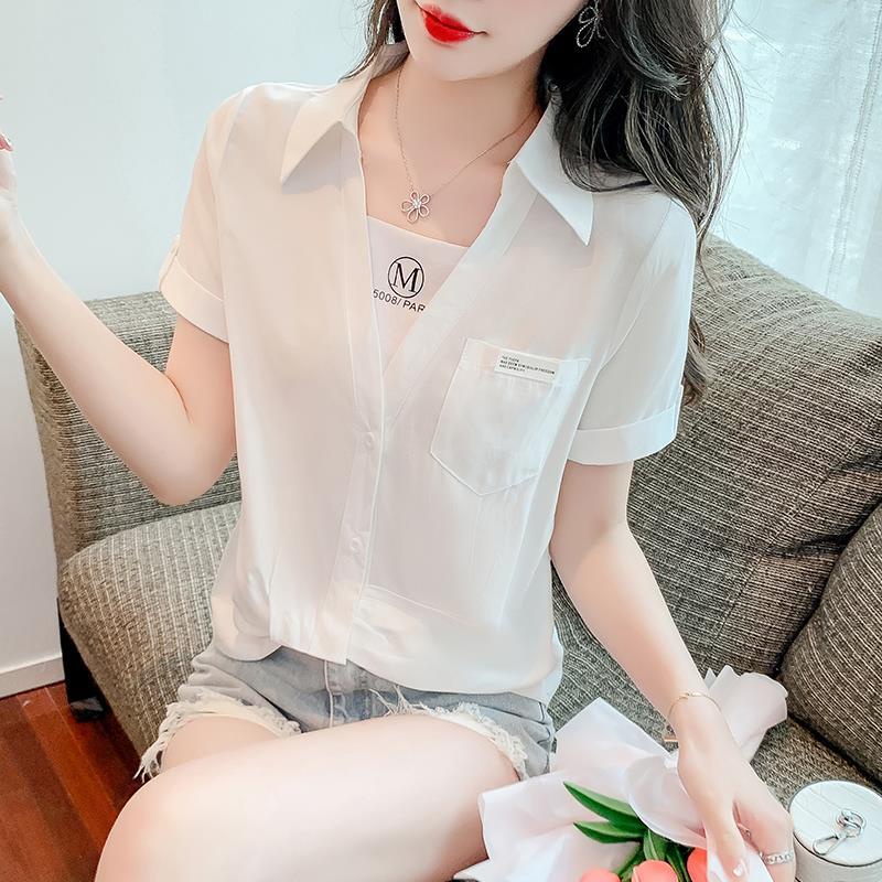 Áo Sơ Mi Chiffon Ngắn Tay Giả Hai Lớp Phong Cách Hàn Quốc Thời Trang Mùa Hè Dành Cho Nữ
