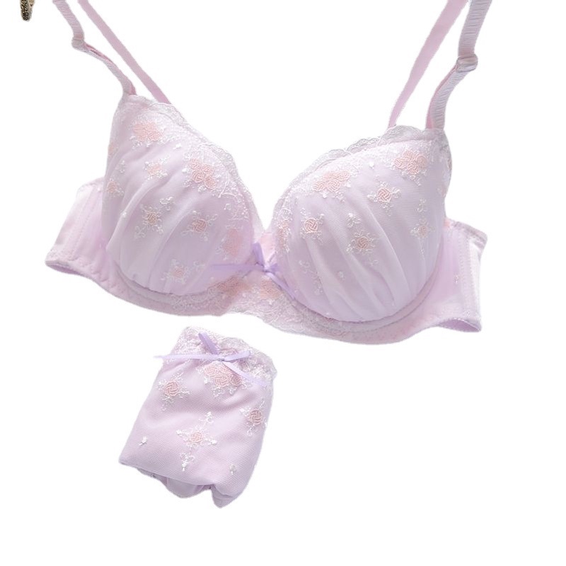 Mới Set Áo Lót Nâng Ngực & Quần Lót Nữ Thêu Hoa Phong Cách Nhật Bản