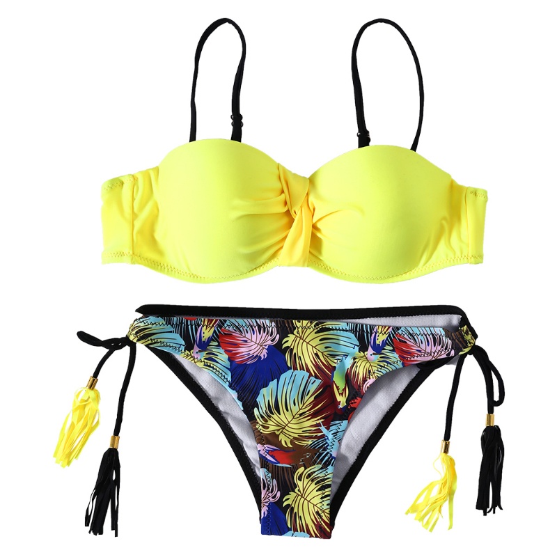 Bộ Đồ Bơi Bikini Hai Mảnh Màu Trơn Họa Tiết Hoa Mặt Trời Gợi Cảm Cho Nữ