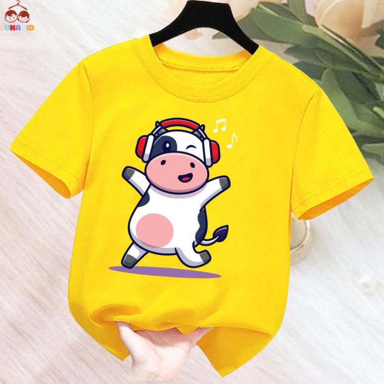 ( Sale) Áo thun trẻ em hình con bò sữa nghe nhạc ( Bé trai và gái).áo cho bé từ 6kg-30kg.AL46.