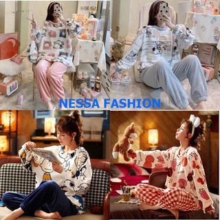 Bộ Đồ Ngủ Nữ - Pijama Quần Áo Mặc Ở Nhà Dài Tay Vải Nhung Bông Mùa Đông Xuân Thu Dễ Thương Ảnh Thật +Video BĐN09