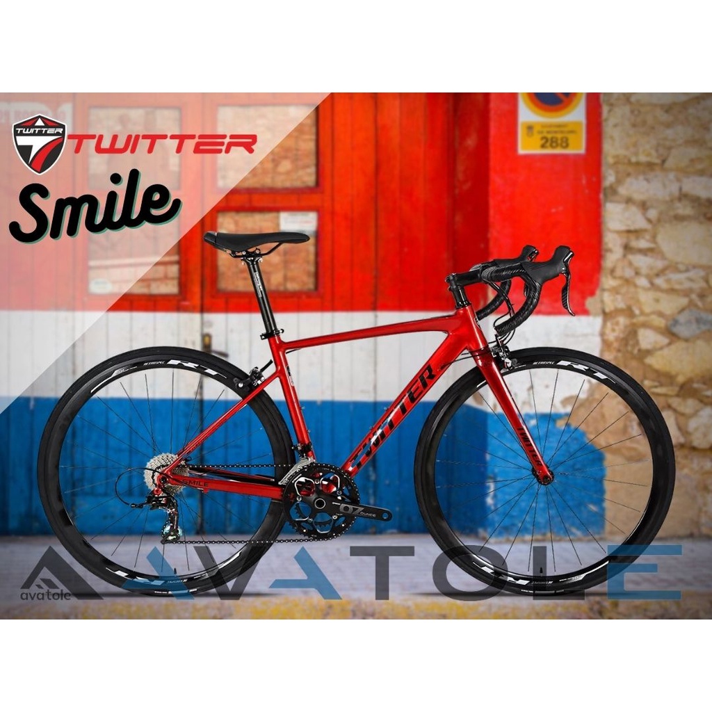 Xe đạp đua Twitter Smile, Khung sườn hợp kim nhôm AL7005, phanh chữ C Retrospec, Chuyển số Shimano Claris R2000, màu đỏ